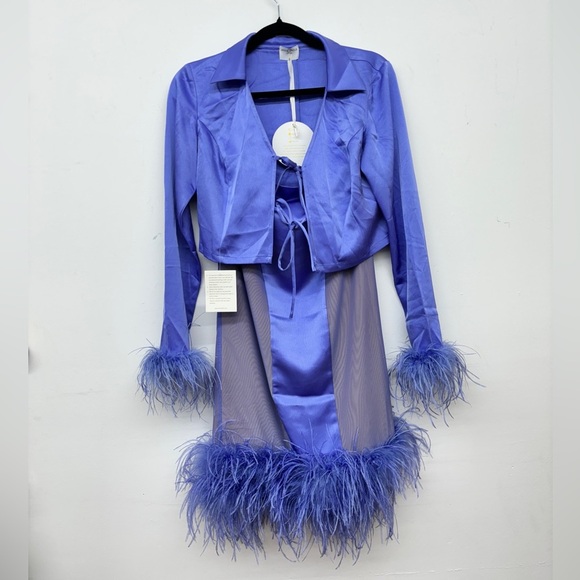 Purple Feathered Two-Piece Set sz Large - Picture 6 of 14